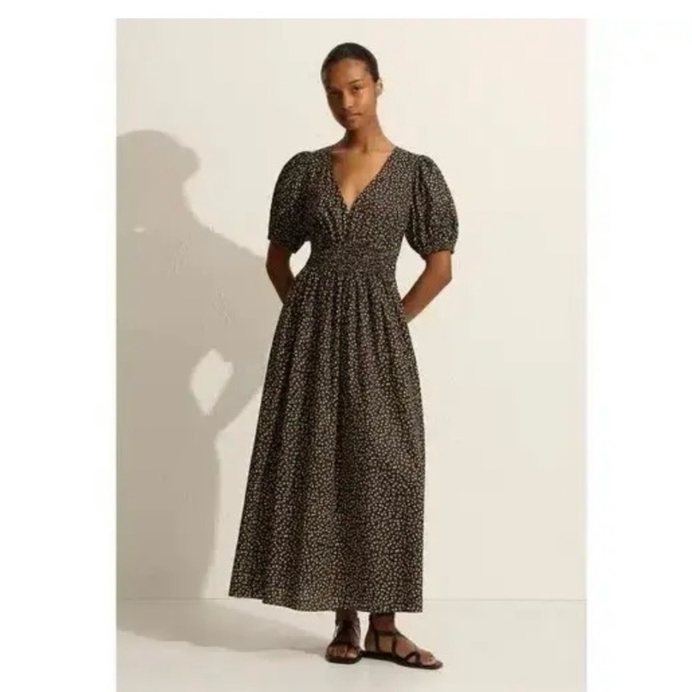 Matteau smocked floral midi dress organic cotton size 2